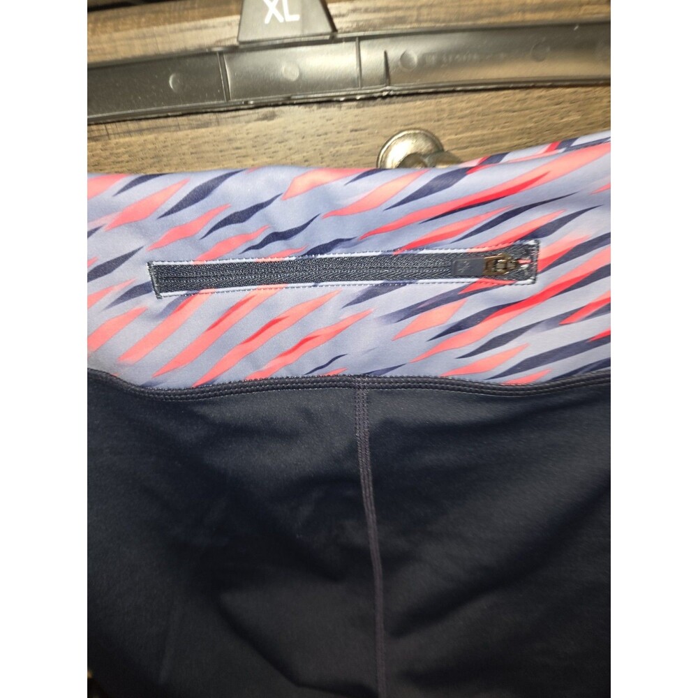 Athleta Women's XL Abstract Ankle Leggings Blue Pink Navy White Zipper Pocket